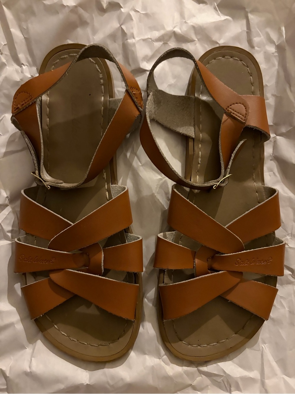 Salt Water Sandals by Hoy Cognac Leather Strappy Sandals